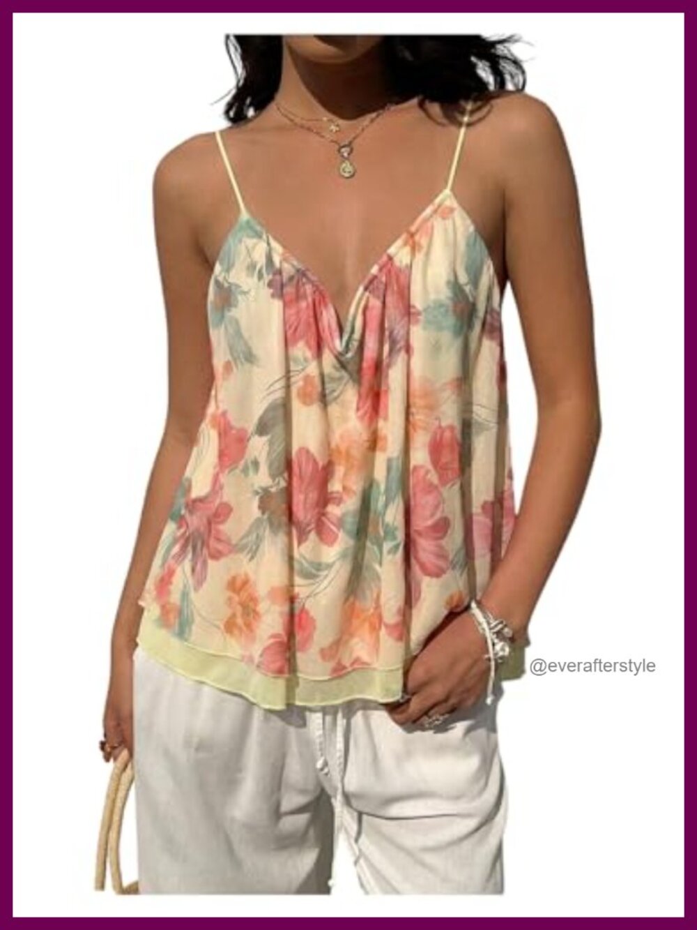Women's Summer Floral Mesh Camisole Backless Vacation Top